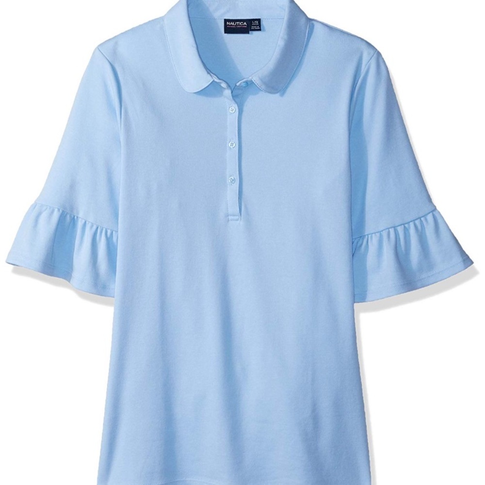 uniform shirt ruffle bell sleeve polo shirt